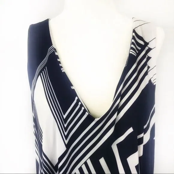 Geometric print v-neck cage back Deep V neck -long - Picture 4 of 8